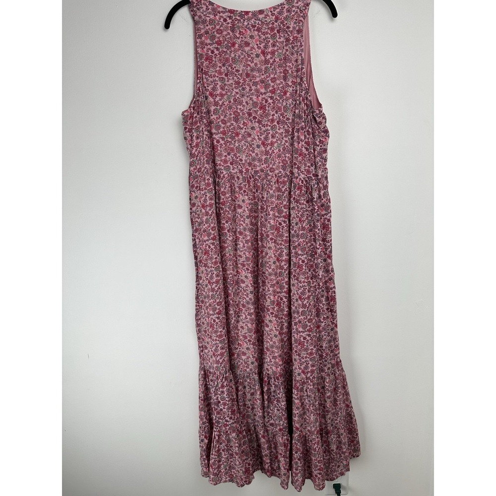 J. Jill Maxi Dress Size Large Pink Floral Tiered Boho Lightweight Breezy Beachy - Picture 2 of 8